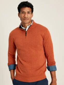 Joules Hillside Orange / Navy Quarter Zip Knitted Jumper -Home Tools And Supplies Store 514711s
