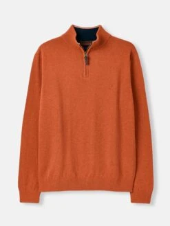 Joules Hillside Orange / Navy Quarter Zip Knitted Jumper