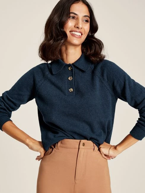 Joules Mia Navy Blue Collared Pointelle Jumper 3 Joules Mia Navy Blue Collared Pointelle Jumper